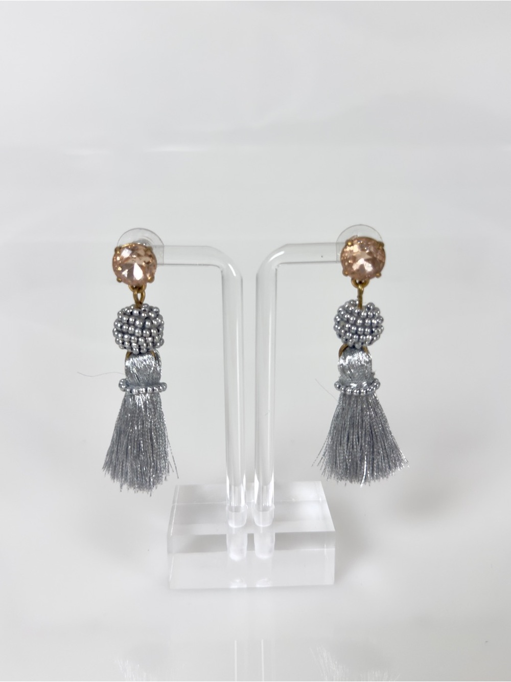J. Crew Silver Tassel Earrings with Blush Crystal Studs